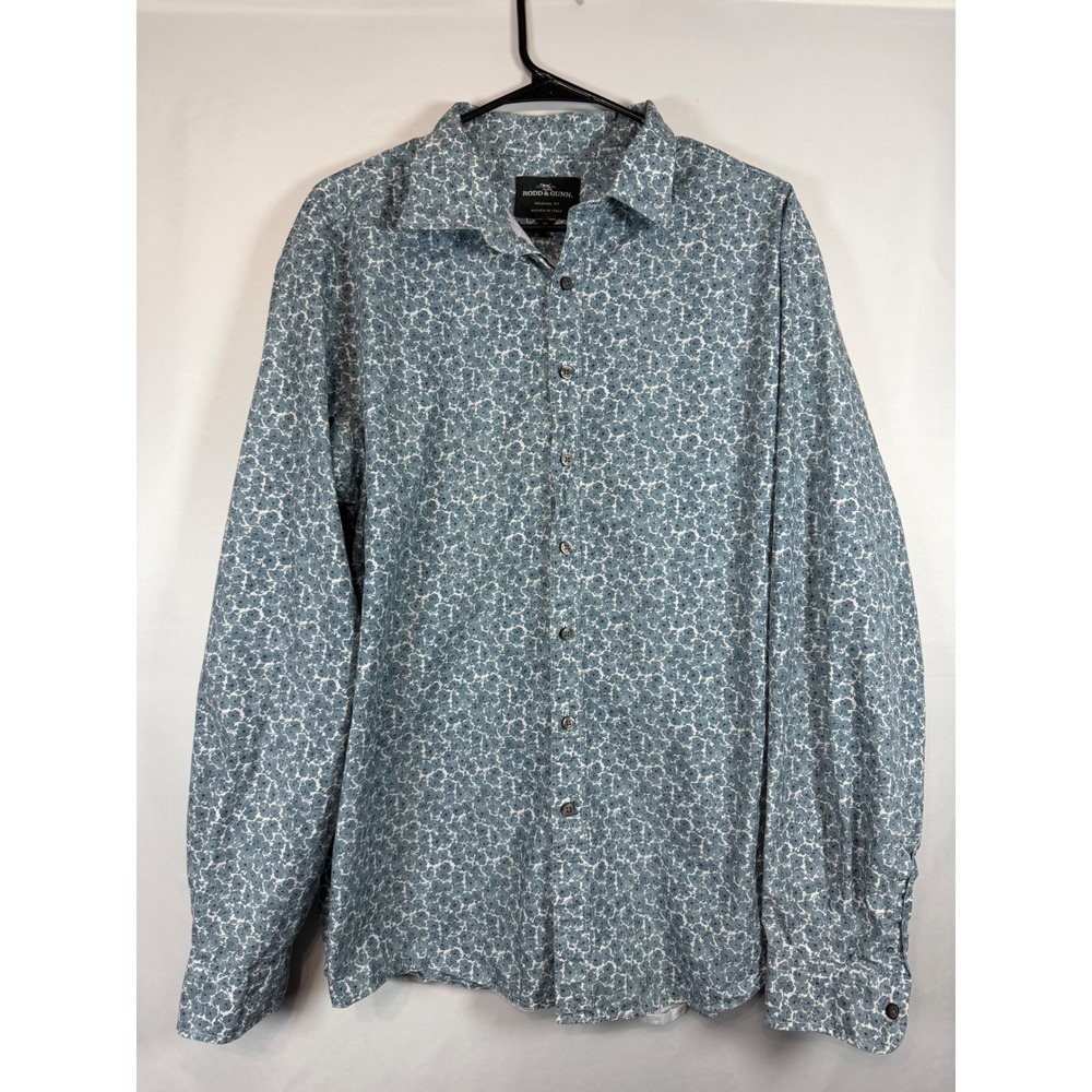 Rodd & Gunn Mens XL Blue Floral Button Down Shirt Original Fit Woven In Italy